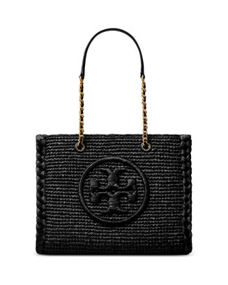 Ella Small Raffia Tote Bag in Black - Tory Burch