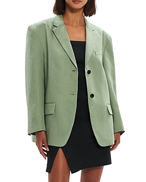 Theory Galena Boxy Oversized Linen Jacket In Leaf