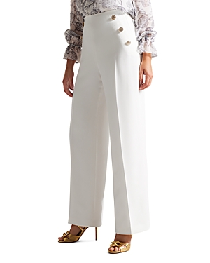 Ted Baker Llaylat High Waisted Wide Leg Twill Trousers In White