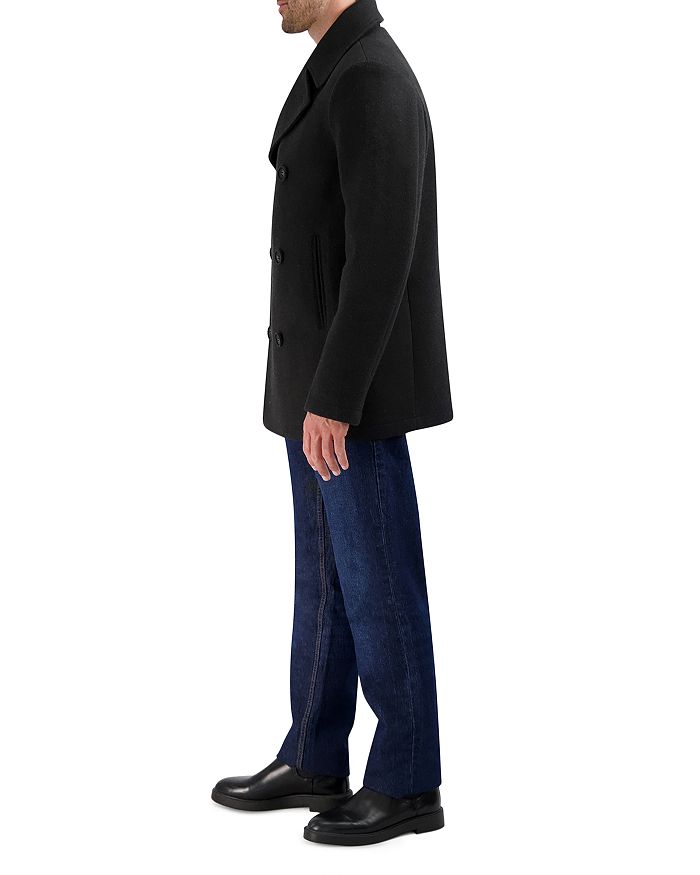 Shop Cole Haan Stretch Regular Fit Double Breasted Peacoat In Black