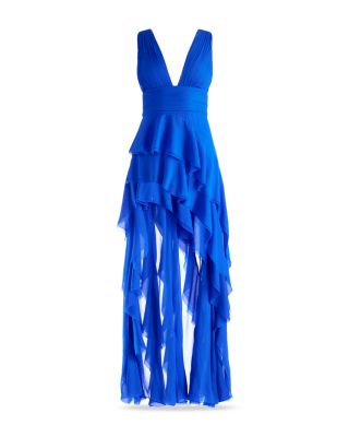 Alice and Olivia Holly Low Neck Asymmetric Ruffled Maxi