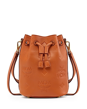 Mcm Dessau Mini Leather Drawstring Bucket Bag In Bombay Brown/gold