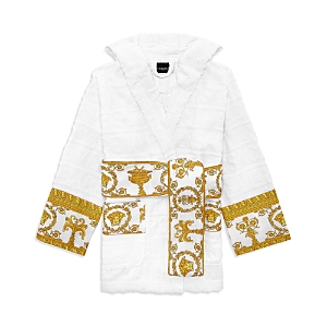 Shop Versace I Heart Baroque Short Hooded Bath Robe In White