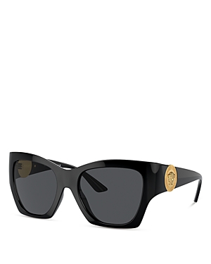 Versace Rectangular Cat Eye Sunglasses, 54mm In Black/gray Solid