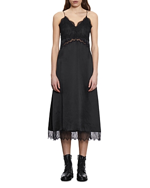 Shop The Kooples Silk Midi Slip Dress In Black
