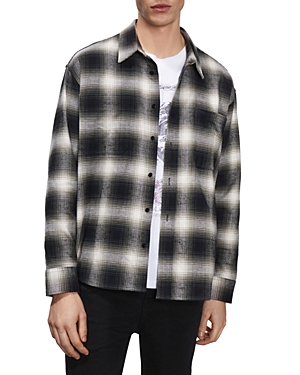 The Kooples Checked Relaxed Fit Button Down Shirt In Black
