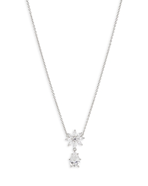 Wildflower Cubic Zirconia Daisy Pendant Necklace in Rhodium Plated, 16-18
