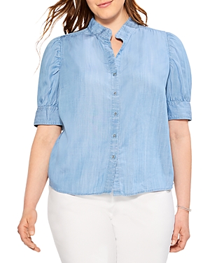 Nic+zoe Plus Puff Sleeve Shirt In Mineral