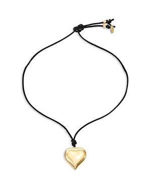 Shop Ettika Heart Faux Leather Cord Pendant Necklace In 18k Gold Plated, 20 In Gold/black