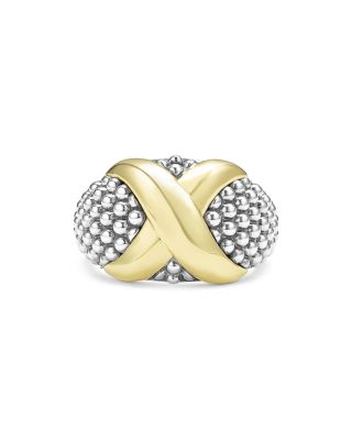 18K Yellow Gold & Sterling Silver Embrace X Dome Caviar Bead Statement Ring