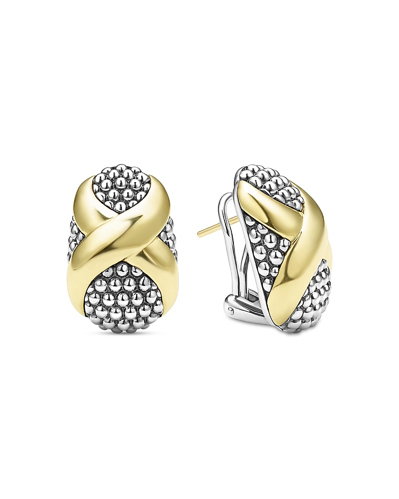 Lagos 18K Yellow Gold & Sterling Silver Embrace X Oval Caviar Bead Omega Earrings