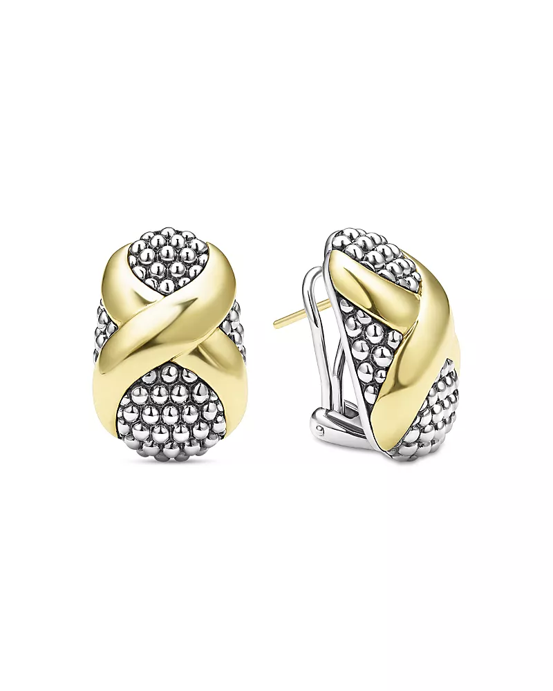 Lagos 18K Yellow Gold & Sterling Silver Embrace X Oval Caviar Bead Omega Earrings