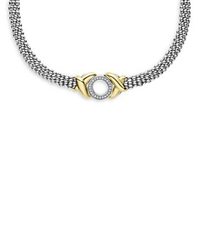LAGOS - 18K Yellow Gold & Sterling Silver Embrace Diamond XO Caviar Bead Collar Necklace, 18"