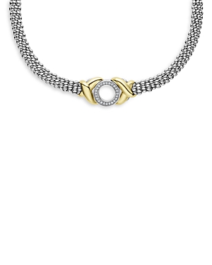 Shop Lagos 18k Yellow Gold & Sterling Silver Embrace Diamond Xo Beaded Collar Necklace, 15 In Silver/gold