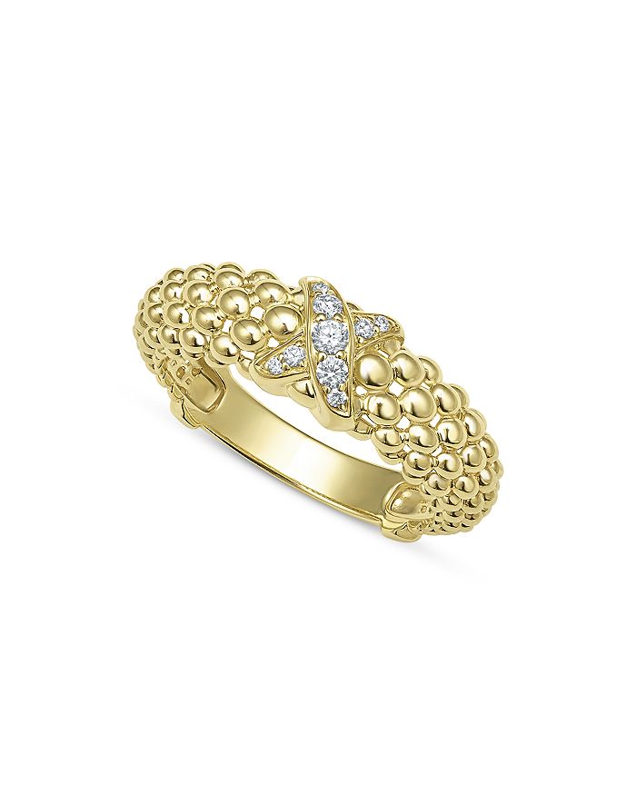 LAGOS 18K Yellow Gold Embrace Diamond X Caviar Bead Statement Ring