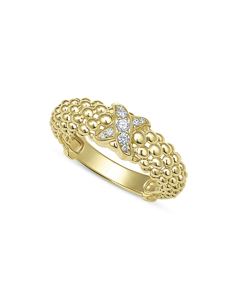 Lagos 18k Yellow Gold Embrace Diamond X Caviar Bead Statement Ring In Gold