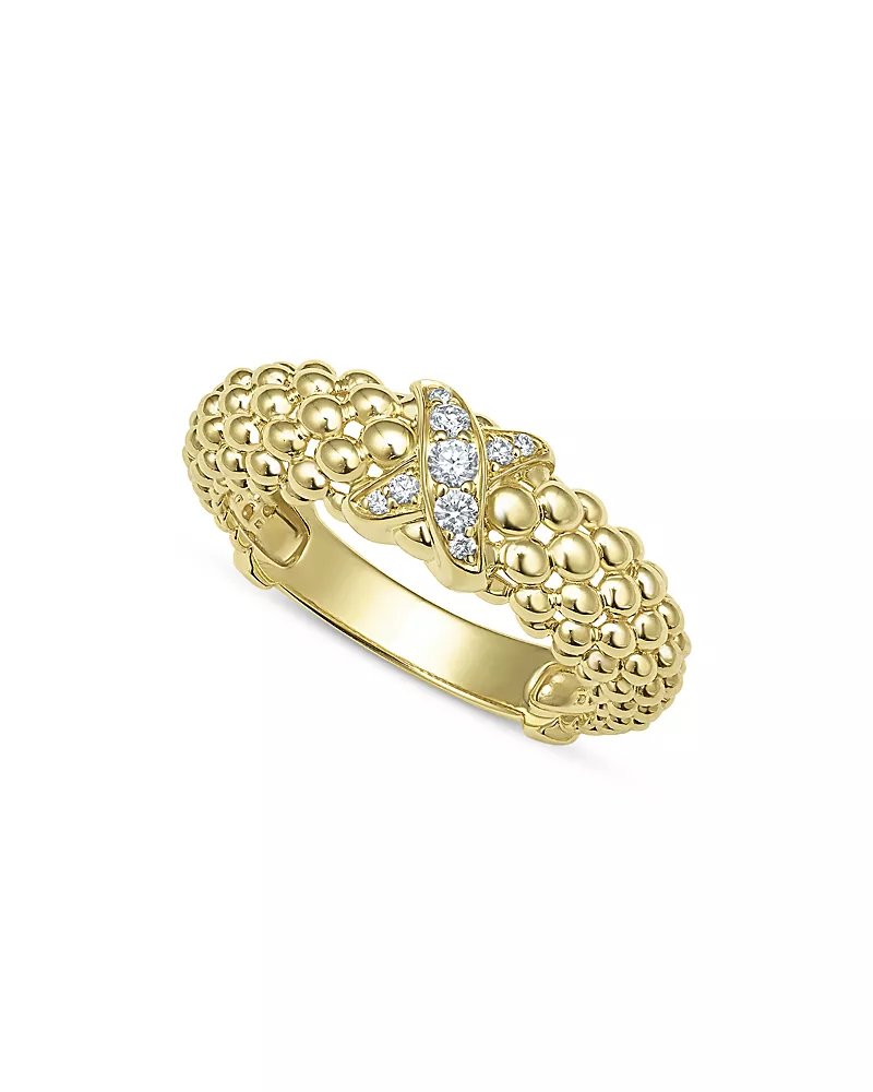 Lagos 18K Yellow Gold Embrace Diamond X Caviar Bead Statement Ring