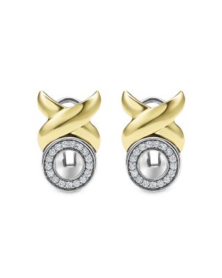 18K Yellow Gold & Sterling Silver Embrace Diamond XO Omega Earrings