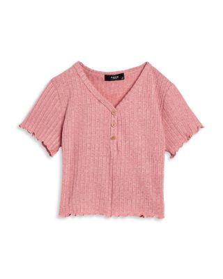 AQUA - Girls' Rib Knit Lettuce Edge Tee, Little Kid, Big Kid - Exclusive