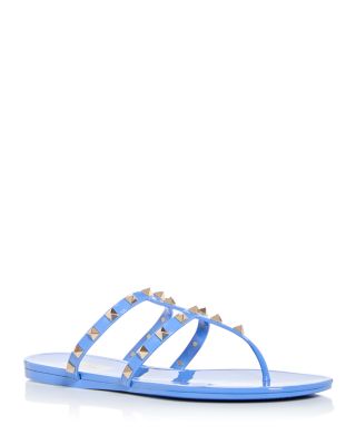 Valentino Summer Rockstud Thong Sandals In Denim