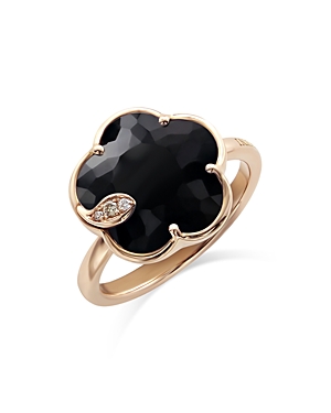Shop Pasquale Bruni 18k Rose Gold Petit Joli Onyx & White & Champagne Diamond Flower Statement Ring In Black/rose Gold