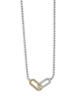 LAGOS - 18K Yellow Gold & Sterling Silver Caviar Lux-Clip Diamond Bead Link Necklace, 16-18" - 100% Exclusive