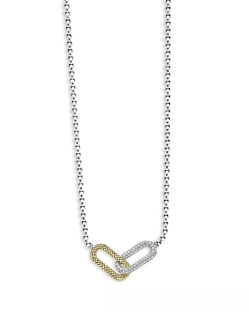 Lagos 18K Yellow Gold & Sterling Silver Caviar Lux-Clip Diamond Bead Link Necklace, 16-18 - Exclusive