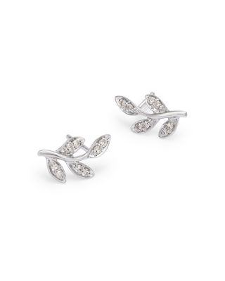 Diamond Leaf Stud Earrings in 14K White Gold, 0.10 tcw