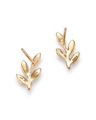 Diamond Leaf Stud Earrings in 14K Yellow Gold, 0.10 tcw