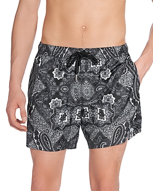 Shop Moncler Printed Swim Trunks In Pastel Gray