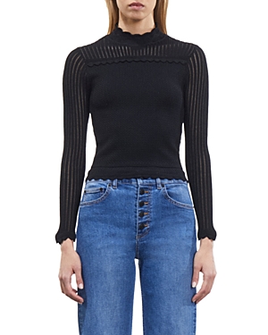 The Kooples Scalloped Trim Knit Top In Black