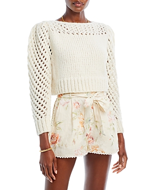 Shop Loveshackfancy Larson Cropped Pullover Sweater In Anitque White