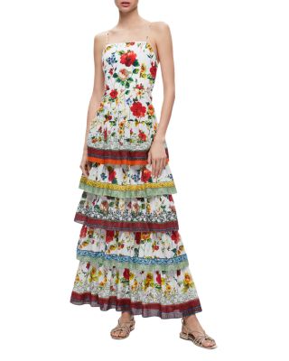 Alice and Olivia Valencia Spaghetti Strap Tiered Maxi Dress