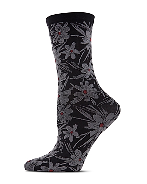 Shop Natori Abstract Floral Crew Socks In Black