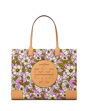 Shop Tory Burch Ella Large Printed Tote In Aster Pink Flower/brass