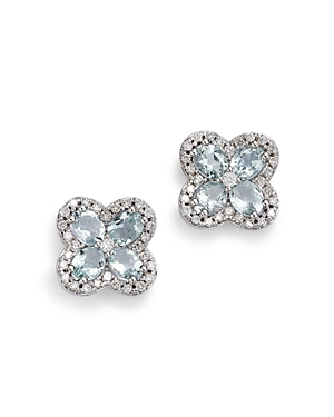 Bloomingdale's Aquamarine & Diamond Clover Earrings In 14k White Gold In Blue/white