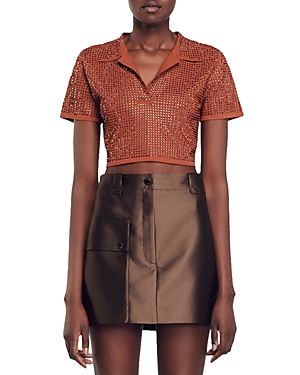 Shop Sandro Dada Satin Cargo Mini Skirt In Brown