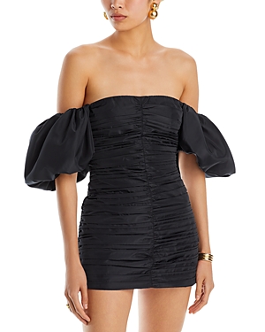 Shop Rhode Suzette Off The Shoulder Mini Dress In Jet Black