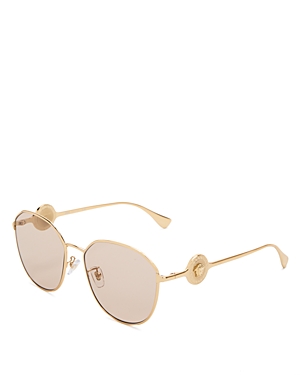 Shop Versace Round Sunglasses, 56mm In Gold/tan Solid