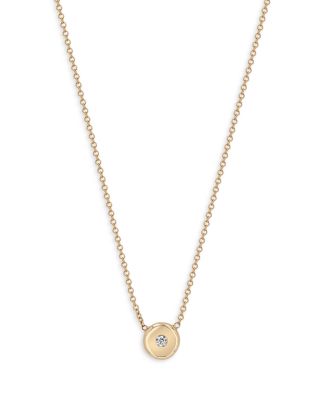 Zoë Chicco - 14K Yellow Gold Bezel Diamonds Diamond Disc Pendant Necklace, 14-16"