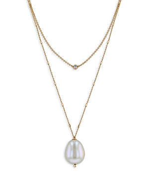 Zoe Chicco 14k Yellow Gold Floating Diamond & Large Cultured Baroque Pearl Layered Necklace, 18-20