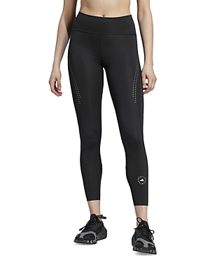 Adidas By Stella Mccartney Truepurpose Perforated Printed Recycled Stretch-jersey Leggings In Black