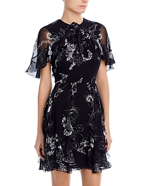 Jason Wu Collection Short Sleeved Printed Chiffon Dress In Black Multi