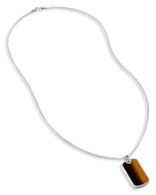 Sterling Silver Tiger Eye Estruscan Dog Tag Pendant Necklace, 22"