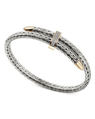 JOHN HARDY - 14K Yellow Gold & Sterling Silver Classic Chain Diamond Pav&eacute; Bypass Cuff Bracelet