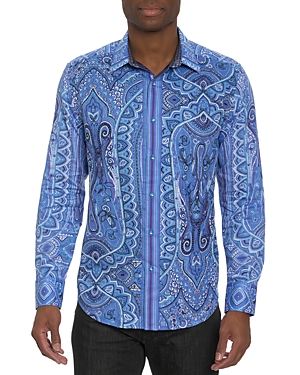 ROBERT GRAHAM SINGING THE BLUES LIMITED EDITION COTTON PRINTED CLASSIC FIT BUTTON DOWN SHIRT