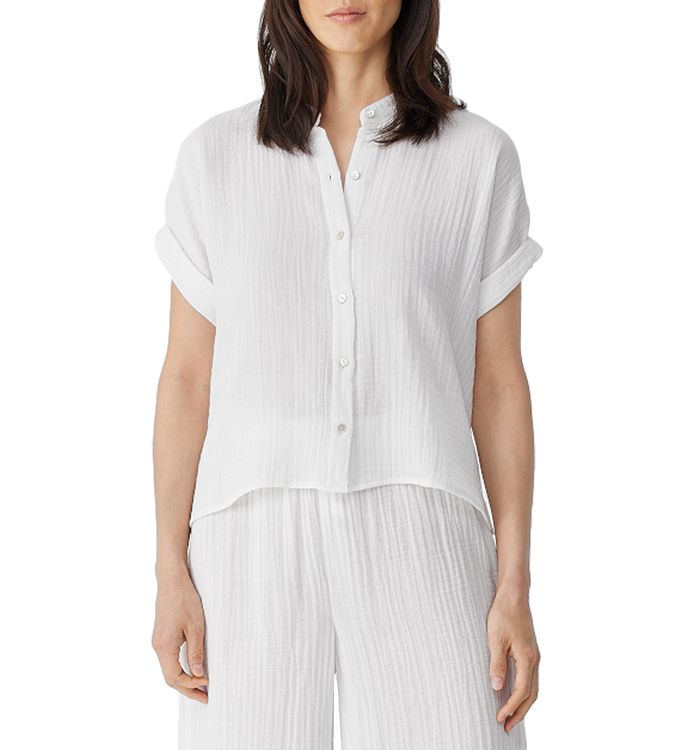 Eileen Fisher Mandarin Collar Gauze Shirt Bloomingdale s
