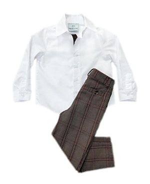 Petite Maison Boys' Blair White Cotton Button Down Shirt With Estate Tweed Trim And Tweed Pants - Baby, Little Kid In White/brown/garnet