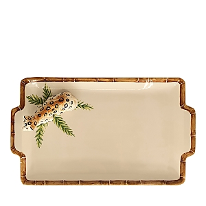 Shop Les Ottomans Bamboo And Leopard Ceramic Tray In Multi