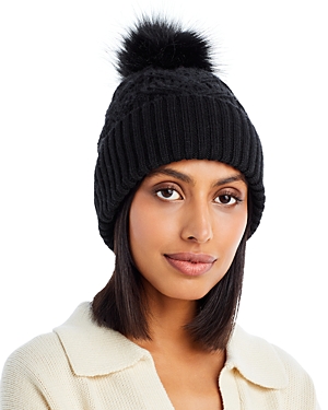 Echo Loopy Faux Fur Pom Pom Cable Knit Hat In Black